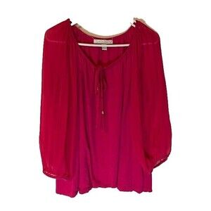 French Laundry Woman Barbiecore Bohochic Pnk Peasant Top Sheer Lng Slves 18/20